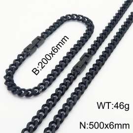 Black Color Cuban Link Chain Jewelry Set Stainless Steel 50cm Necklace 20cm Bracelets For Men
