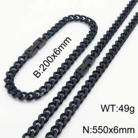 Black Color Cuban Link Chain Jewelry Set Stainless Steel 55cm Necklace 20cm Bracelets For Men