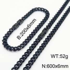 Black Color Cuban Link Chain Jewelry Set Stainless Steel 60cm Necklace 20cm Bracelets For Men