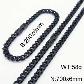 Black Color Cuban Link Chain Jewelry Set Stainless Steel 70cm Necklace 20cm Bracelets For Men