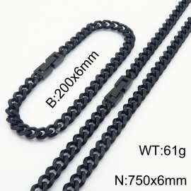 Black Color Cuban Link Chain Jewelry Set Stainless Steel 75cm Necklace 20cm Bracelets For Men