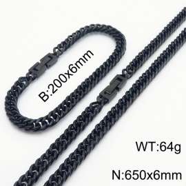 Black Color Cuban Link Chain Jewelry Set Stainless Steel 65cm Necklace 20cm Bracelets For Men