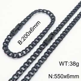 Black Color Cuban Link Chain Jewelry Set Stainless Steel 55cm Necklace 20cm Bracelets For Men