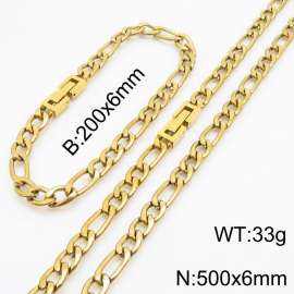 Gold Color Figaro Chain Jewelry Set Stainless Steel 50cm Necklace 20cm Bracelets For Men