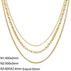 simple three layer link chain necklace for women men punk stainless steel gold color box chain jewelry