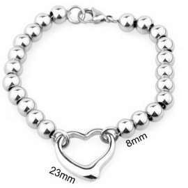 Stainless steel 8mm steel ball heart-shaped bracelet