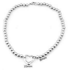 Stainless steel 8mm steel bead heart-shaped necklace