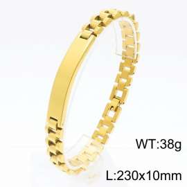 Fashion stainless steel 230 × 10mm strap splicing curved rectangular engraved font men's temperament gold bracelet