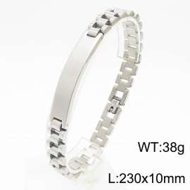 Fashion stainless steel 230 × 10mm strap splicing curved rectangular engraved font men's temperament silver bracelett