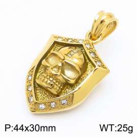 European and American stainless steel trend personalized skull head with diamond geometric gold pendant