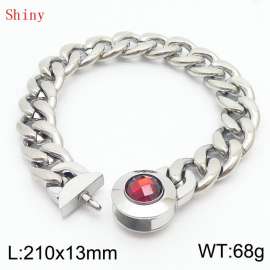 210mm Stainless Steel&Red Zircon Cuban Chain Bracelet