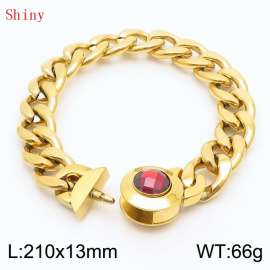 210mm Gold-Plated Stainless Steel&Red Zircon Cuban Chain Bracelet