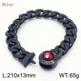 210mm Black-Plated Stainless Steel&Red Zircon Cuban Chain Bracelet