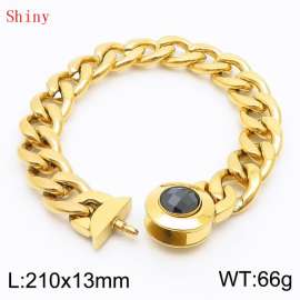 210mm Gold-Plated Stainless Steel&Black Zircon Cuban Chain Bracelet