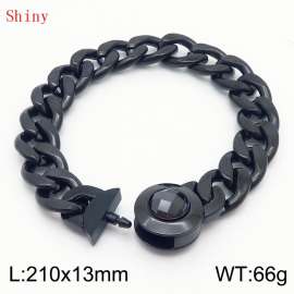 210mm Black-Plated Stainless Steel&Black Zircon Cuban Chain Bracelet