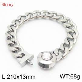 210mm Stainless Steel&Translucent Zircon Cuban Chain Bracelet