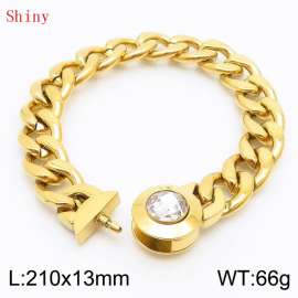 210mm Gold-Plated Stainless Steel&Translucent Zircon Cuban Chain Bracelet