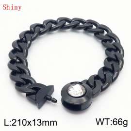 210mm Black-Plated Stainless Steel&Translucent Zircon Cuban Chain Bracelet