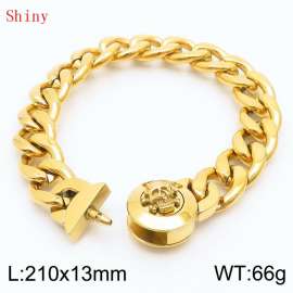 210mm Gold-Plated Stainless Steel Skull Charm Cuban Chain Bracelet