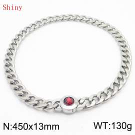 450mm Stainless Steel&Red Zircon Cuban Chain Necklace