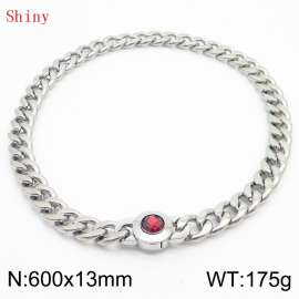 600mm Stainless Steel&Red Zircon Cuban Chain Necklace