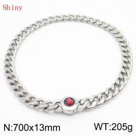 700mm Stainless Steel&Red Zircon Cuban Chain Necklace