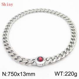 750mm Stainless Steel&Red Zircon Cuban Chain Necklace