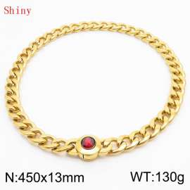 450mm Gold-Plated Stainless Steel&Red Zircon Cuban Chain Necklace