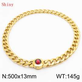 500mm Gold-Plated Stainless Steel&Red Zircon Cuban Chain Necklace