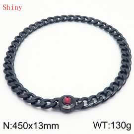 450mm Black-Plated Stainless Steel&Red Zircon Cuban Chain Necklace