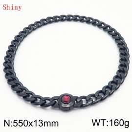 550mm Black-Plated Stainless Steel&Red Zircon Cuban Chain Necklace