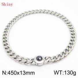450mm Stainless Steel&Black Zircon Cuban Chain Necklace