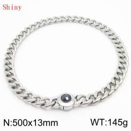 500mm Stainless Steel&Black Zircon Cuban Chain Necklace