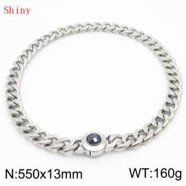 550mm Stainless Steel&Black Zircon Cuban Chain Necklace