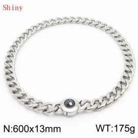 600mm Stainless Steel&Black Zircon Cuban Chain Necklace