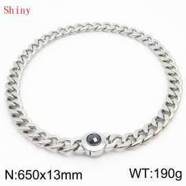 650mm Stainless Steel&Black Zircon Cuban Chain Necklace