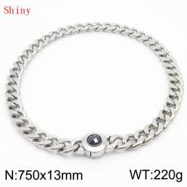 750mm Stainless Steel&Black Zircon Cuban Chain Necklace