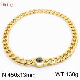 450mm Gold-Plated Stainless Steel&Black Zircon Cuban Chain Necklace