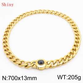 700mm Gold-Plated Stainless Steel&Black Zircon Cuban Chain Necklace