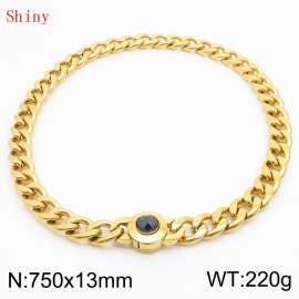 750mm Gold-Plated Stainless Steel&Black Zircon Cuban Chain Necklace