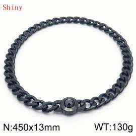 450mm Black-Plated Stainless Steel&Black Zircon Cuban Chain Necklace