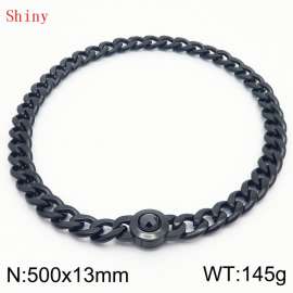 500mm Black-Plated Stainless Steel&Black Zircon Cuban Chain Necklace