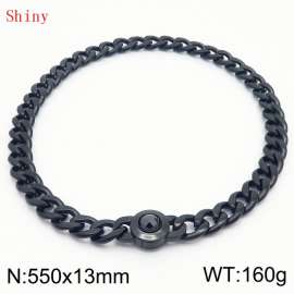 550mm Black-Plated Stainless Steel&Black Zircon Cuban Chain Necklace