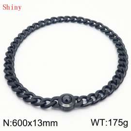 600mm Black-Plated Stainless Steel&Black Zircon Cuban Chain Necklace