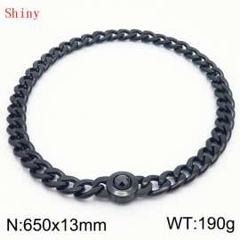 650mm Black-Plated Stainless Steel&Black Zircon Cuban Chain Necklace