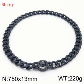 750mm Black-Plated Stainless Steel&Black Zircon Cuban Chain Necklace