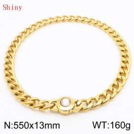 550mm Gold-PLated Stainless Steel&Translucent Zircon Cuban Chain Necklace