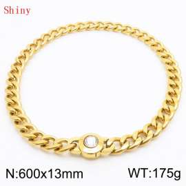 600mm Gold-PLated Stainless Steel&Translucent Zircon Cuban Chain Necklace