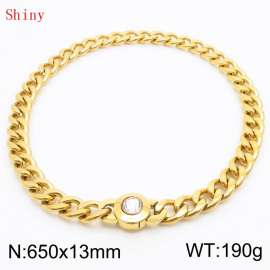 650mm Gold-PLated Stainless Steel&Translucent Zircon Cuban Chain Necklace