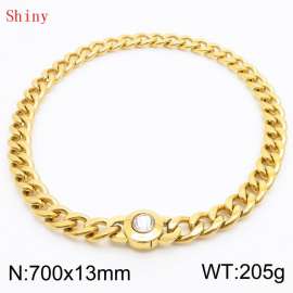 700mm Gold-PLated Stainless Steel&Translucent Zircon Cuban Chain Necklace